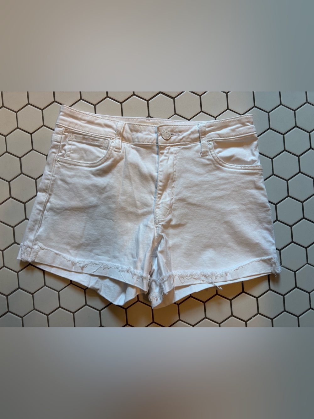 Kut from the Kloth White Frayed Hem Denim Shorts